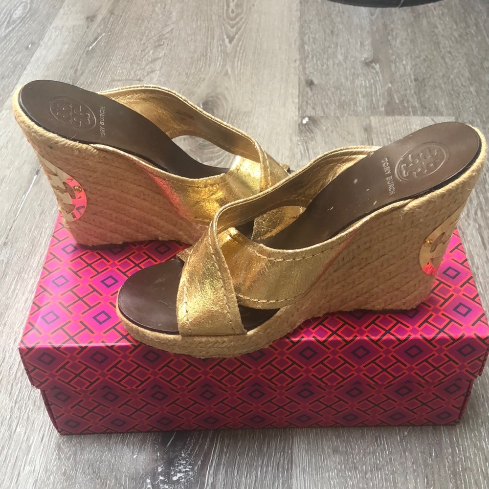 Tory Burch Bailey Wedge Platform Espadrille Metallic Gold